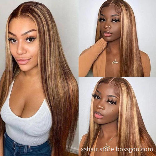 Wholesale Highlight 1B Honey Brown Color Straight Bob Headband Short Wig Human Hair Lace Front